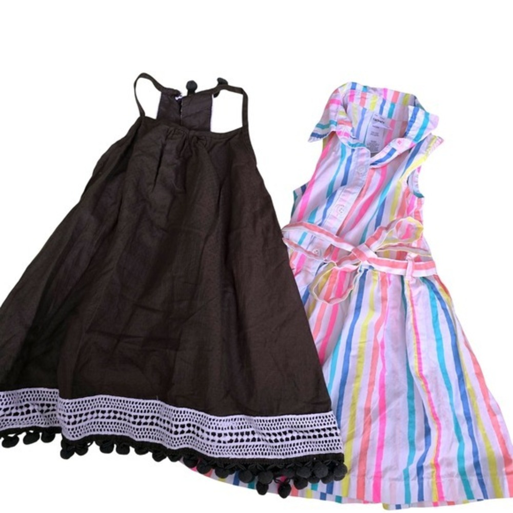 Tommy Bahama Brown Lace Pom Pom Dress 3T & Carters Striped Shirt Dress 2T Bundle